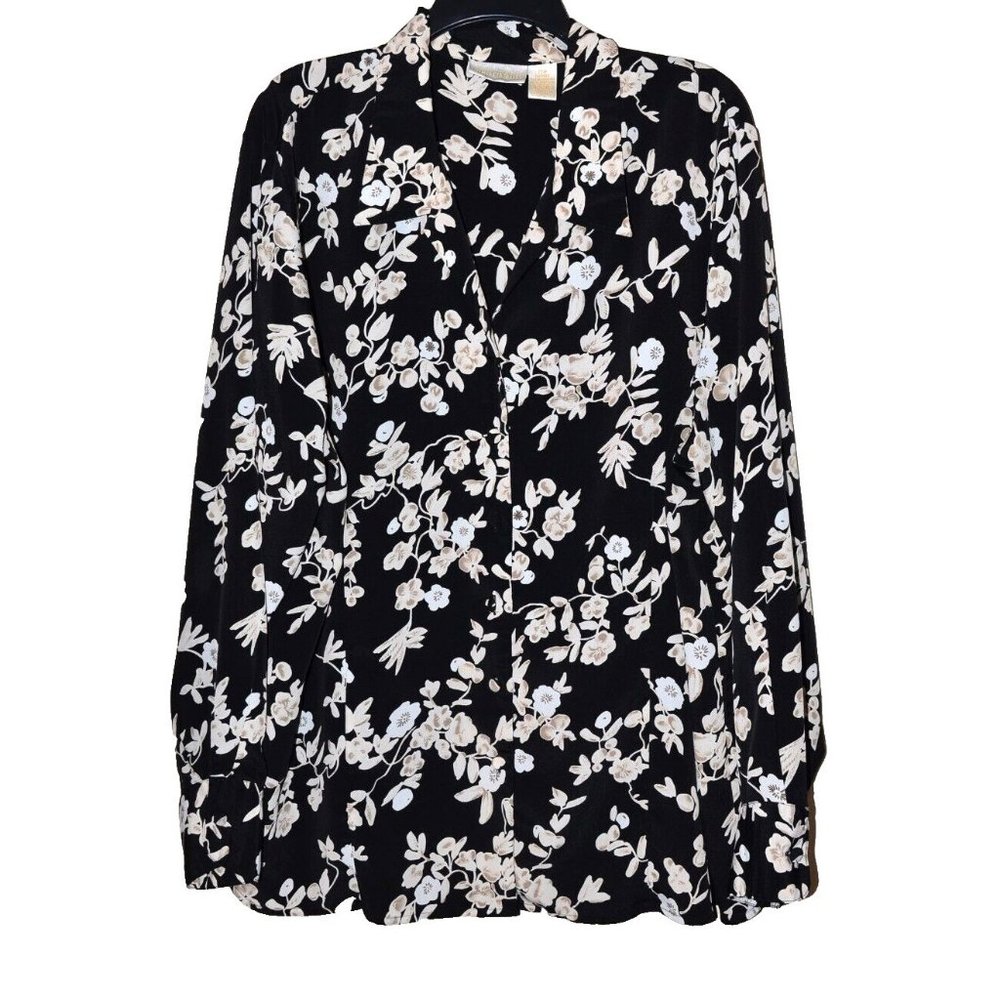 Women's Christie & Jill Black Floral V-Neck Shirt‎ 22W Plus Size